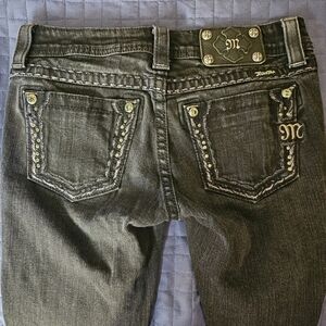 Miss Me Skinny Jeans Size 26 - Black Wash with Crystal & Studded Detailing